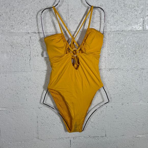 Isabella Rose Maza Textured Multi Way One Piece Swimsuit Marigold, Medium $148 - Picture 11 of 16